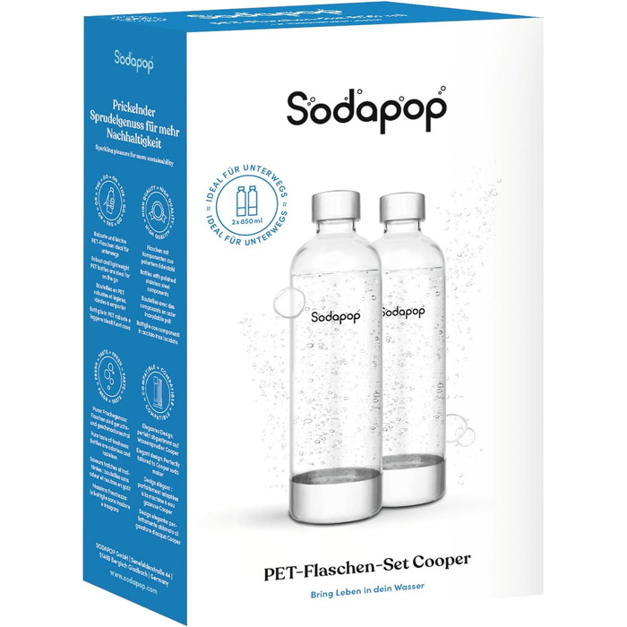 ПЕТ пляшки Sodapop Cooper, змінні пляшки ексклюзивно виробник газованої води Cooper, без BPA, 2 шт. 850 мл