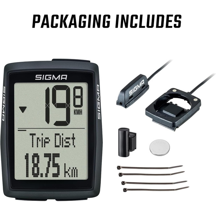 Велокомп'ютер SIGMA BC 14.0 WR, 1.22 дюйма, Дротовий/Барометричний, Пластик, Чорний
