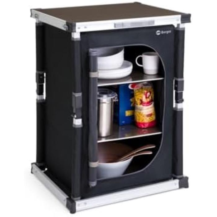 Кухня для кемпінгу BERGER Tampere S Складана шафа для кемпінгу з відділеннями для зберігання та сумкою для перенесення Кухня для кемпінгу на свіжому повітрі, Складана кухонна шафа для кемпінгу з алюмінієвою рамою, Кухонна шафа для кемпінгу (S)
