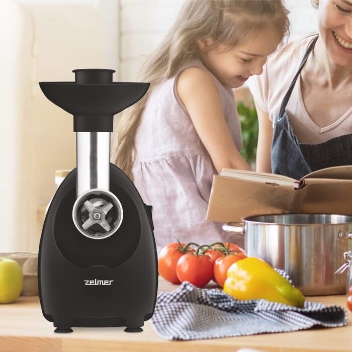 М'ясорубка Zelmer ZMM4085B, потужність 1900 Вт, об'єм фаршу 2,5 (KG/MIN), двосторонній ніж, 3 типи сит