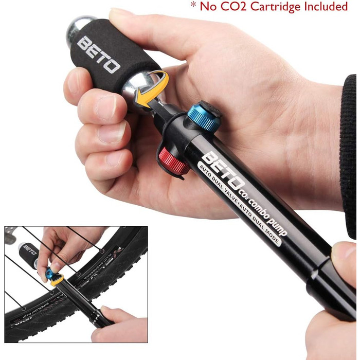 Міні-велосипедний насос з CO2-качалом, 19.5–31.5 см, 120–160 PSI (макс), алюмінієвий сплав, чорний/сріблястий