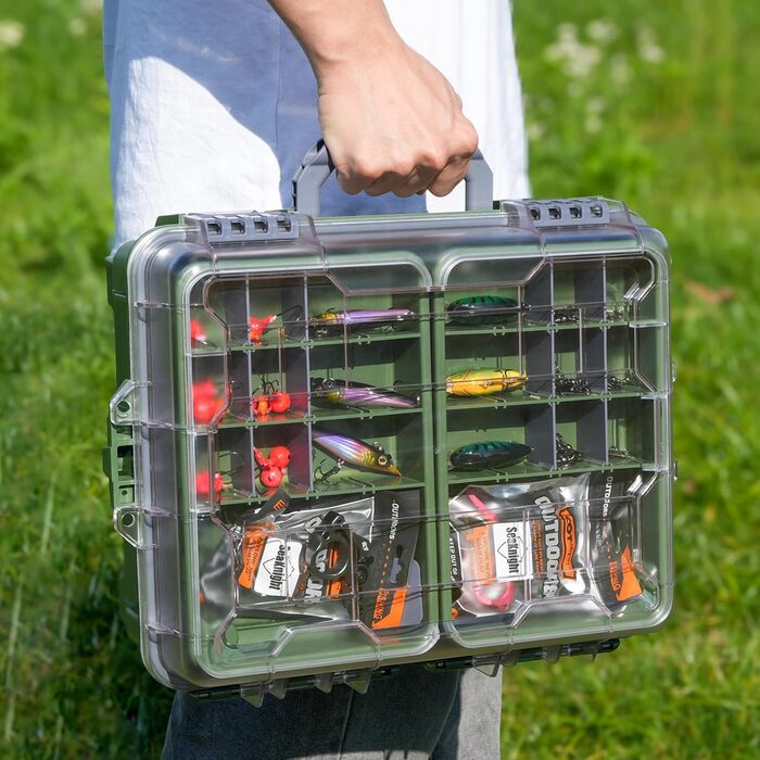 Рівневий водонепроникний ящик для рибальських снастей Seaknight, надійний замок, міцний ABS-пластик та регульовані відділення, органайзер для зберігання спорядження для лову коропа, окуня, прісноводної та морської ловлі, зелений, 3-