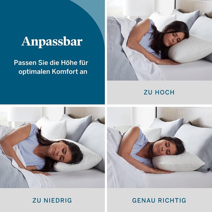 Подушка LUCID 80 x 80 см з гібридним наповнювачем з подрібненого пінного матеріалу з ефектом пам&39яті та мікрофібри знімний, регульований наповнювач чохол, який можна прати для сну на боці, спині та животі