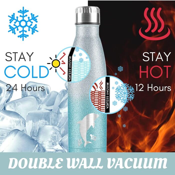 Жіночі подарунки з дельфінами для дівчаток та дітей, ізольована пляшка для води з нержавіючої сталі 500 мл, термос з аквареллю для любителів дельфінів, екологів, на день народження, випускний