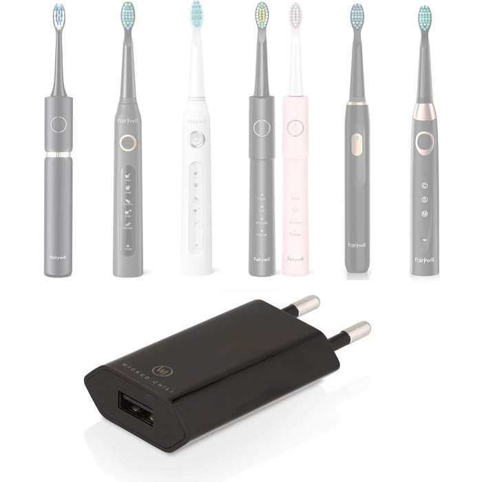 Блок живлення Wicked Chili - Ultra Slim - USB-адаптер підходить для електричної зубної щітки, звукової зубної щітки, іригатора ротової порожнини сумісний з Fairywill P11 Plus, 507, 508, 551, 515, 917, E11 (1A 5V)