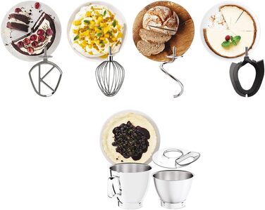 Кухонний комбайн Kenwood Titanium Chef Baker XL KVL85.004SI з вбудованими вагами, чашею 7 л, блендером та набором насадок (вінчик, гак, міксер), 1200 Вт, сріблястий