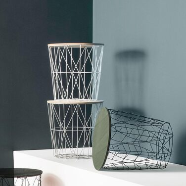 Журнальний столик Kumi з дизайном кошика чорний колір з імітацією дерева, діаметр 40 x висота 41 см, вбудований простір для зберігання для вітальні, спальні, журнальний столик