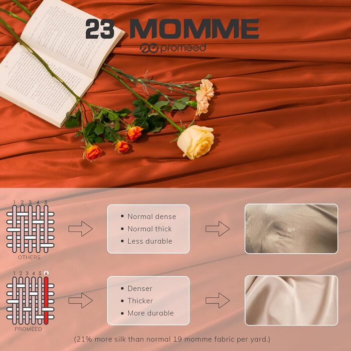 Комплект постільної білизни PROMEED з 100 шовку, клас 6А, 4-спальний, покращений 23 мом, шовк шовковиця, повнорозмірний, сертифіко