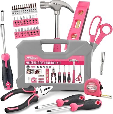 Високоякісний домашній набір інструментів для жінок 42 шт. Невеликий ящик з рожевими інструментами та ручкою викрутки 2-в-1 для ре