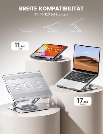 Підставка для ноутбука Lamicall регульована, поворотна на 360, алюмінієва, складана. Ергономічна підставка для Macbook Pro/Air та інших ноутбуків 10-17,3 дюймів для дому та офісу срібляста.