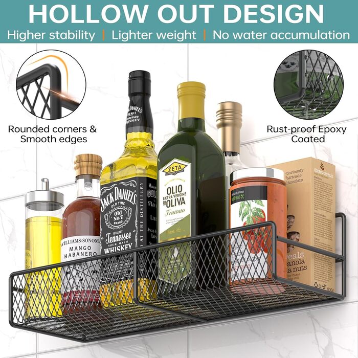 Настінний набір із 6 підставок для спецій Kmise, високоміцні клейкі підвісні кошики з тримачем для паперових рушників, кошик для столових приборів, нержавіючий органайзер для спецій без свердління для шафи, дверцят комори, кухонне сховище, 6 предметів вел