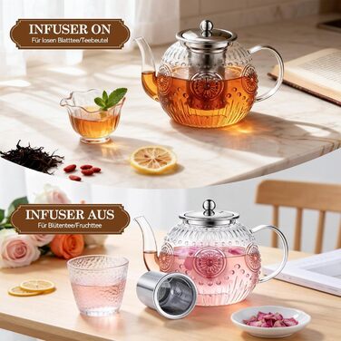 Чайник скляний з ситечком STNTUS, 1.2 л чайник для розсипного чаю та квіткового чаю, жаростійке боросилікатне скло, зручний вилив HX-1200 мл