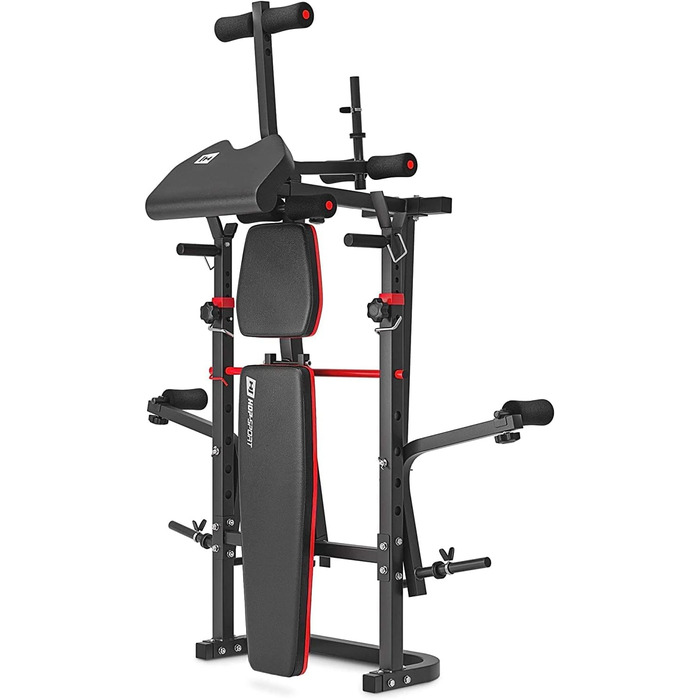 Силова лава Hop-Sport, багатофункціональна складна тренувальна лава зі стійкою для штанги, накладкою для гри в стилі &quotметелик&quot та згинання рук, для силових тренувань вдома, максимальне навантаження 250 кг