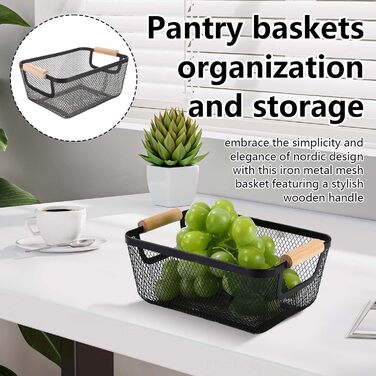 Дротяні кошики, 2 шт. металеві кошики, кошики для зберігання, кухонний кошик з дерев&39яними ручками, підвісний органайзер для фруктових кошиків, багатофункціональні сітчасті металеві кошики, полиці-кошики для кухні, комори, ванної кімнати, спальні