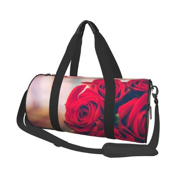 Спортивна сумка, дорожня сумка, красива червона троянда, з принтом, для ночівлі, чорна, універсальний розмір, дорожня сумка