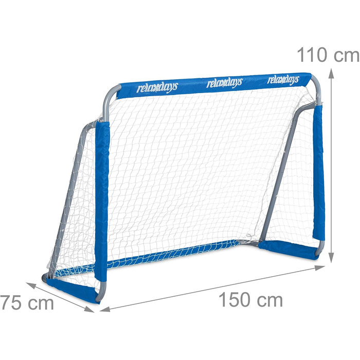 Футбольні ворота Relaxdays для саду, комплект з 2 шт. , для дітей та дорослих, 110 x 150 x 75 см (В x Ш x Г), металеві, міцні футбольні ворота, сині