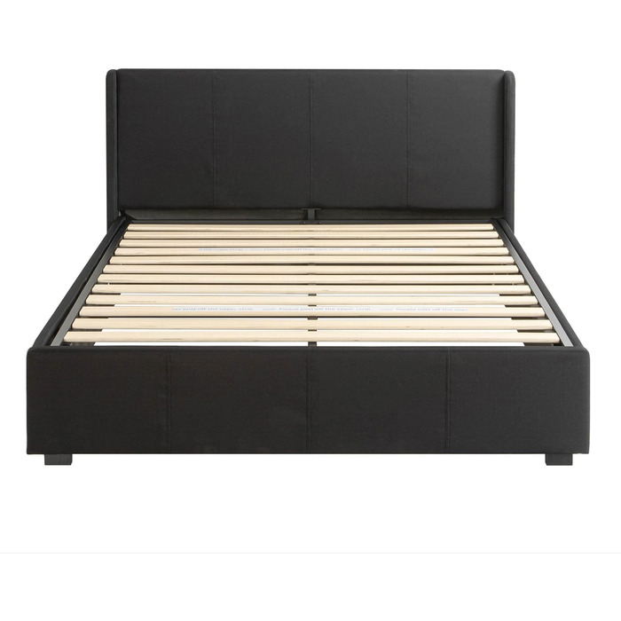 Ліжко Zinus Maddon з м&39якою поверхнею 140x200 см з місцем для зберігання - Висота 31 см з дерев&39яною рейковою основою та узголів&39ям - Гідравлічний підйомний механізм та місце для зберігання - Чорне 140 x 200 см Чорний