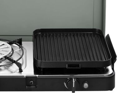 Газовий гриль для кемпінгу 2-Cook 3 Pro Deluxe - 50 мБар - Сталь, алюміній та пластик - Газова плита для кемпінгу - вкл. кулінарна книга для кемпінгу та сумка для перенесення Pro Deluxe 50 мБар кулінарна книга для кемпінгу