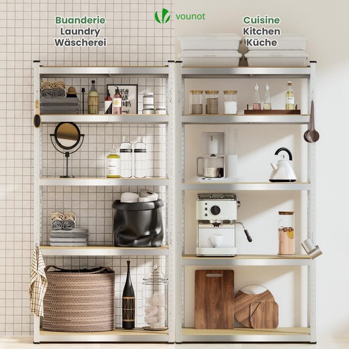 Надміцний стелаж VOUNOT, комплект з 2 шт., стелажі для зберігання, підвальні стелажі, безболтові стелажі, стелажі для майстерні, 180x90x40 см, 5 регульованих полиць, вантажопідйомність 875 кг, 90x40x180 см