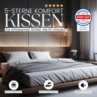 Високоякісна подушка Gentle North 80x80 см готельної якості - Пухнаста, добре наповнена подушка для сну, підходить для алергіків (сертифікована Oeko-Tex Standard 100) - Можна прати при 60C 80x80