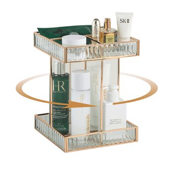 Обертовий косметичний органайзер на 360, органайзер для макіяжу великої місткості, скляні органайзери для догляду за шкірою, для туалетного столика, спальні, ванної кімнати, прозорий