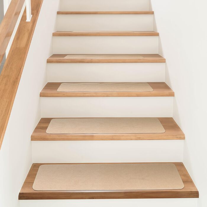 Килимки для сходів, 15 шт. , самоклеючі килимки для сходів з масиву дерева, плитки, мармуру, протиковзкий килимок для сходів, звукопоглинальний, прямокутний килимок для сходів 70x22 см (бежевий)