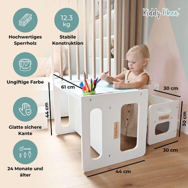 Дитячий стіл та стілець KiddyMoon із закругленими безпечними краями, Меблі для дитячої кімнати, Сірий. Стіл 644x44 см / Стілець 30x30x30 см, Сірий