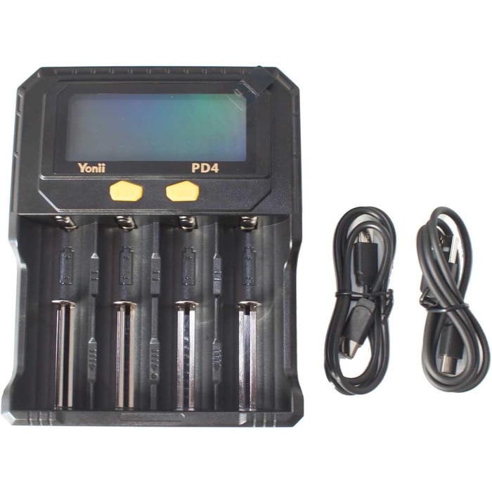 Універсальний зарядний пристрій для літій-іонних (Li-ion) та нікель-металгідридних (Ni-MH) акумуляторів - функція тестування акумулятора - РК-дисплей, USB-кабель - додатково батарейки (вкл. 4 шт. AA/Mignon)
