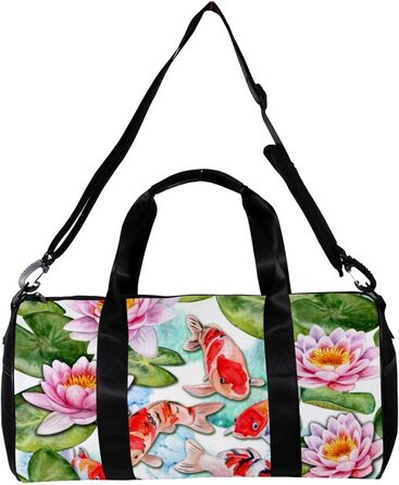 Спортивна сумка, маленька дорожня сумка, сумка для йоги, акварельний лотос та короп Кой, фітнес-сумка для активного відпочинку, сумка-шопер