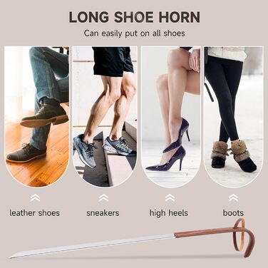 Частини Shoehorn Long Metal (42 см) Shoehorn Long Metal зі шкіряною ручкою - Shoehorn Metal Long Very Stable - Літні люди, вагітні жінки, люди з болем у спині., 2