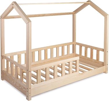 Дитяче ліжко, ліжко-будиночок 70x140 із захистом від падіння, рейкова основа, каркас ліжка з сосни для дітей, хлопчиків та дівчаток - дерев&39яне ліжко, немовля, дитяча кімната, хлопчик, декор (захист від падіння З)