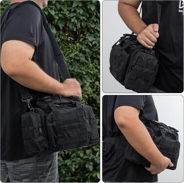 Сумка для рибальських снастей Dr.Fish із кількома кишенями та ременем через плече, водонепроникна сумка для риболовлі, походів, полювання, кемпінгу, подорожей, чорна (менший розмір)