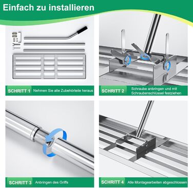 Професійний вирівнювач газону з нержавіючої сталі 76x25 см, з міцною металевою ручкою 201 см. Важкий рівневий грабель для піскування та вирівнювання трави для саду, подвір'я, гольф-поля та пасовища.