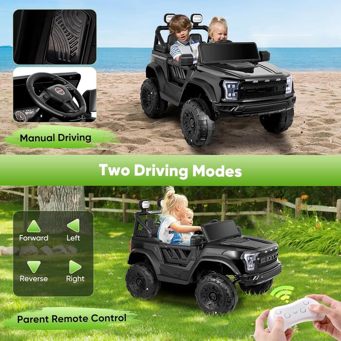 Електромобіль для дітей, 2-місний дитячий електромобіль з пультом дистанційного керування 2,4 ГГц та світлодіодним світлом і музик