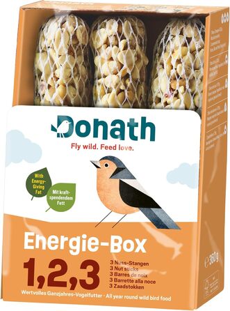 Горіхові батончики Donath Energy Box 1, 2, 3-3 (3 x 120 г) - традиційно вмочені в найкращий яловичий жир - цілорічний корм для диких птахів з бадьорим жиром - з нашої фабрики на півдні Німеччини