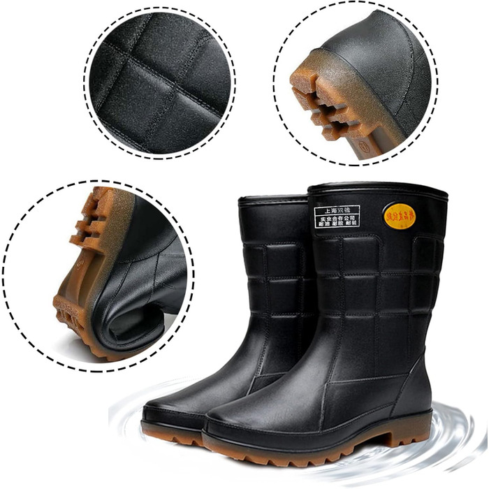 Чоловічі гумові чоботи до середини литки, водонепроникні, нековзні, чорні, ПВХ, для дорослих, робочі гумові чоботи, розмір 43 EU, чорні