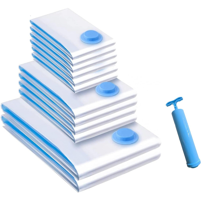 Вакуумні пакети для одягу Ersozrin 12 шт. з герметичним клапаном і ручним насосом вакуумні (6x50x70см/4x60x80см/2x80x100см) Вакуумні пакети для одягу економлять місце