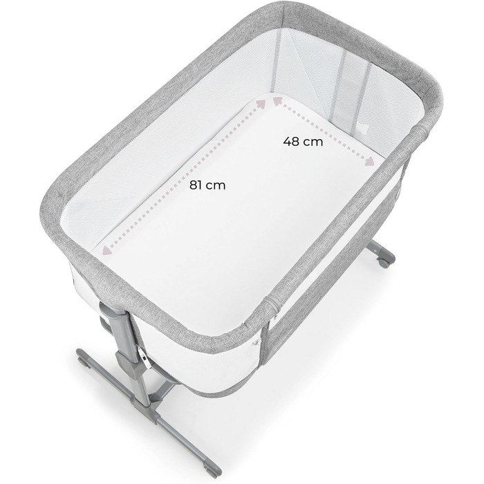 Дитяче ліжечко та дорожнє ліжечко Moby System з матрацом - Luna 3в1 - Дитяче дорожнє ліжечко з регульованою висотою, приліжкове ліжечко до 9 кг, знімна бічна панель, 4 транспортні колеса, сірий