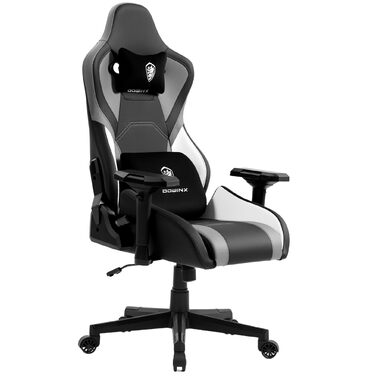Ігрове крісло Dowinx з 4D підлокітниками та функцією гойдання 15, регульоване масажне ігрове крісло на 165, ергономічне ігрове крісло, гоночний дизайн для геймерів та кіберспорту, вантажопідйомність 135 кг, сірий колір