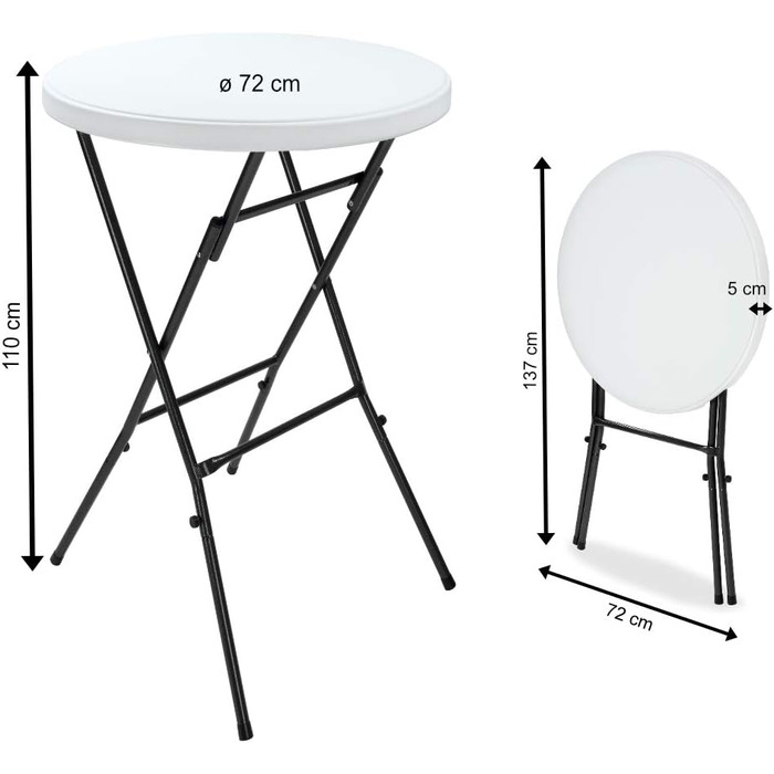 Складаний стіл Casaria Ø 72 см, круглий, міцний, садовий, висота 110 см, водовідштовхувальний, металевий, розкладний стіл, стіл для бістро, стіл для вечірки, барний стіл, пивний стіл, білий, комплект з