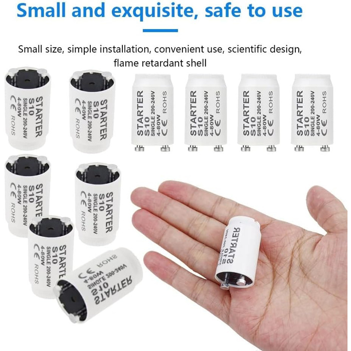 Стартер для люмінесцентних ламп S10 starter longlife 4-80 Вт 200-240V Стартер для люмінесцентних ламп індивідуальне перемикання люмінесцентних ламп, 12 шт.