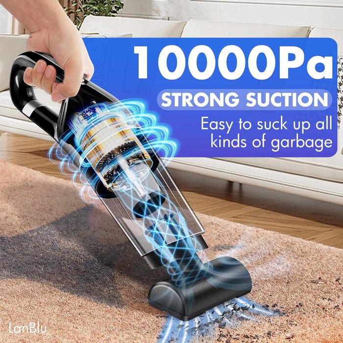 Ручний пилосос LanBlu потужний, 10000Pa міні ручний пилосос автомобіль, багатофункціональний легкий портативний автомобільний пило