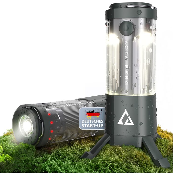 Світлодіодний ліхтар для кемпінгу, 450 люмен перезаряджається з акумулятором та зовнішнім акумулятором (4000 мАг), до 150 годин роботи, водонепроникний IP44, лампа для намету, ліхтар та ліхтарик, USB-C, вуличний ліхтар для кемпінгу та надзвичайних ситуаці