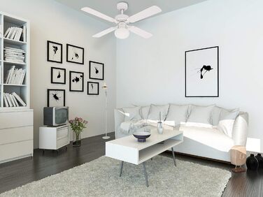 Стельовий вентилятор з підсвічуванням, A до E, металевий, 60 Вт, E27, білий, 105 x 105 x 44,2 см Версія в білому кольорі з реверси