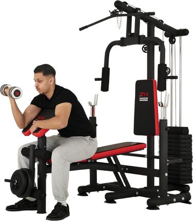 Універсальна силова станція Hansson Sports, багатофункціональна силова лава зі стійкою для штанги, тяга лати, розгинання ніг &quotметелик&quot, згинання ніг, вага 65 кг, складна A Силова лава