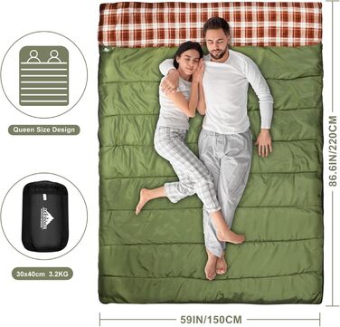 Бавовняний фланелевий спальний мішок для кемпінгу, походів або трекінгу. Водонепроникний спальний мішок розміру &quotqueen-size&quot для дорослих або підлітків. Підходить для вантажівок, наметів або спальних мішків. Легкий, зелено-коричневий.