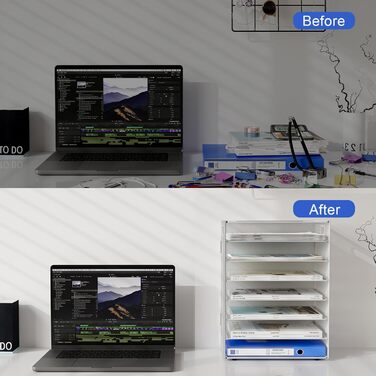 Металевий офісний органайзер EasyPAG A4 з 7 відділеннями, тримач для документів, лоток для файлів, тримач для журналів, лоток для листів, органайзер для паперових журналів, білий, 33,5 x 24 x 43,5 см