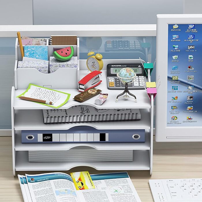 Органайзер для лотків для листів Hggzeg, органайзер для офісного столу, акуратна полиця для зберігання, тримач для документів, лотки для паперу формату A4 для дому, офісу, школи, 4 яруси 34,5 x 25 x 22,6 см