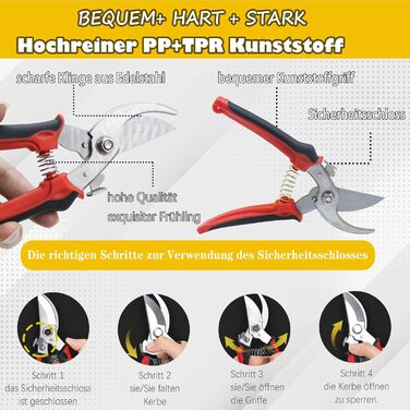 Набір садових ножиць/ножиць для дерев/ножиць для троянд із 4 предметів із сумкою для зберігання, набір садових інструментів для гілок, рослин, квітів, фруктів, гілочок діаметром різання до 23 мм