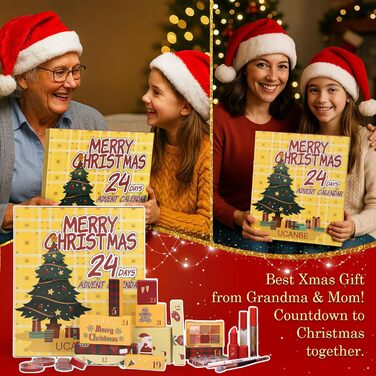 Адвент-календар макіяжу 2025 Краса, 24-денний адвент-календар макіяжу для жінок, стильний зворотний відлік до Різдва з косметичним набором-сюрпризом